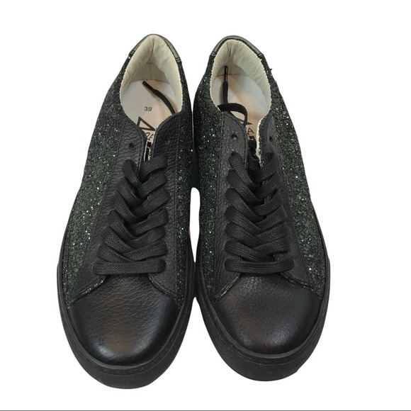 QUATTROBARRADODICI Made in Italy Black Glitter Sneaker - Picture 2 of 6